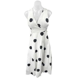 & Other Stories White Black Polka Dots Sleeveless Fit & Flare Midi Dress Size 2